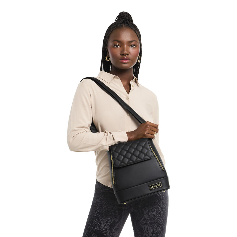 Loungefly The Lilly Black Convertible Mini Backpack & Crossbody Pin Trader Bag LFlifestyle2 view 3